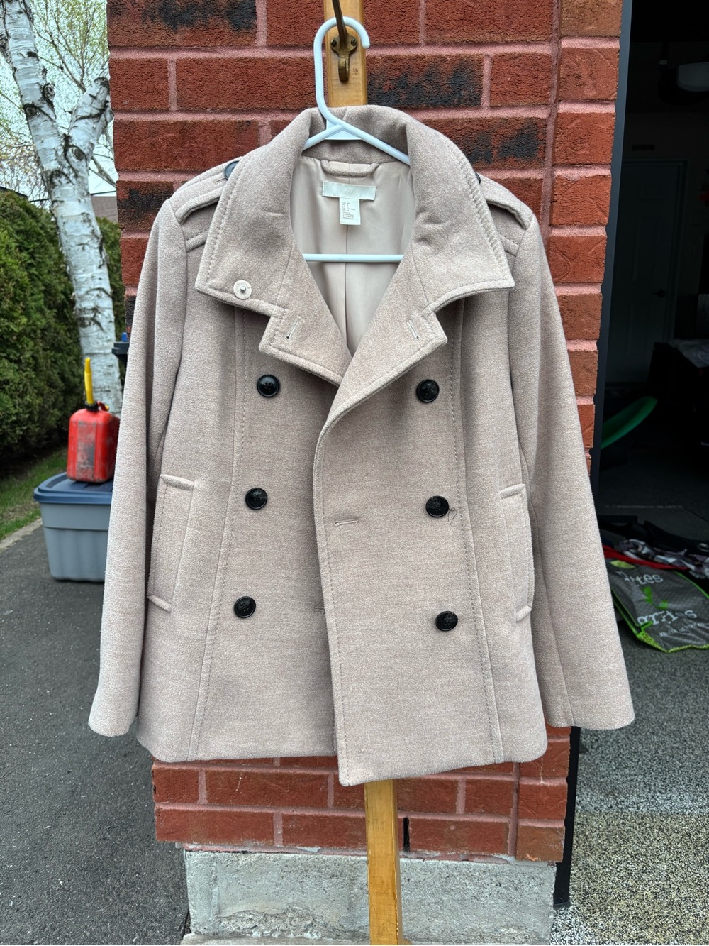 H&M Light Beige Wool-Blend Double-Breasted Coat